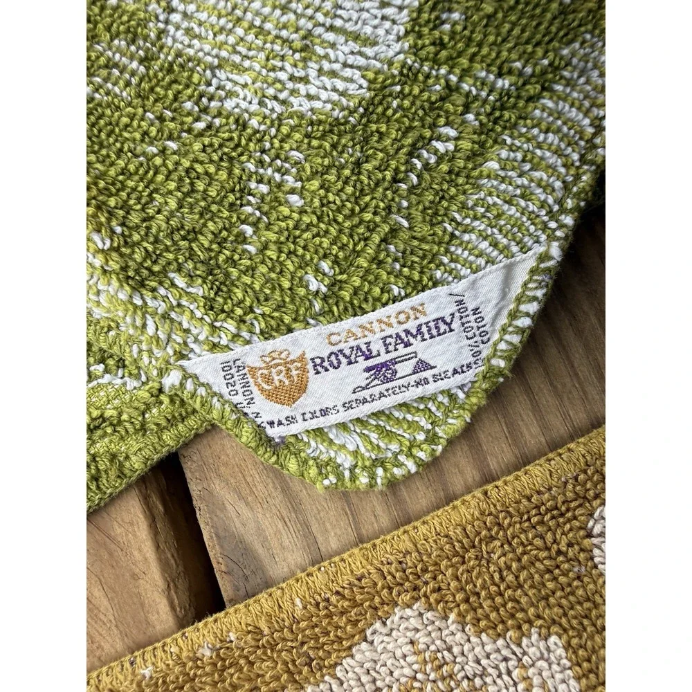 VTG MCM Callaway Milliken Towel Avocado Fringe Gold Daisy Floral & 2 Washcloths